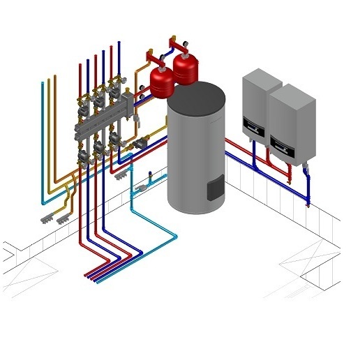 Проект котельной с настенным газовым котлом 28 кВт и резервным электрическим котлом