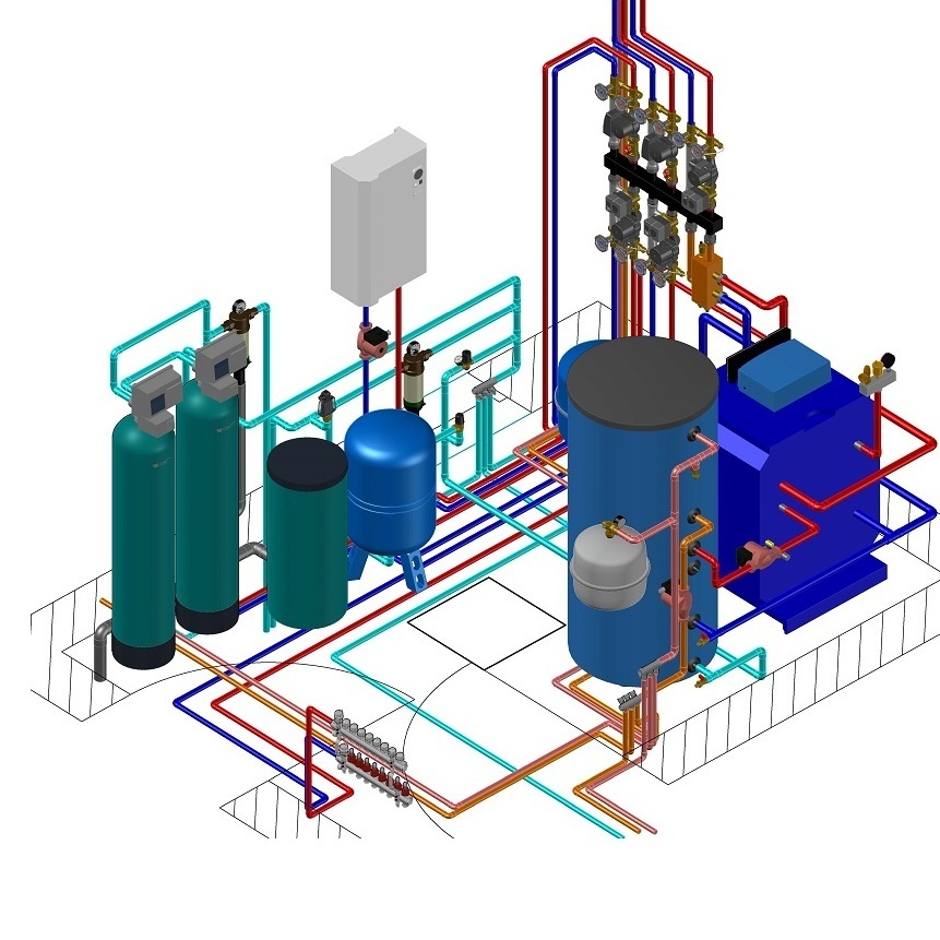 Проект котельной с напольным газовым котлом  50 кВт