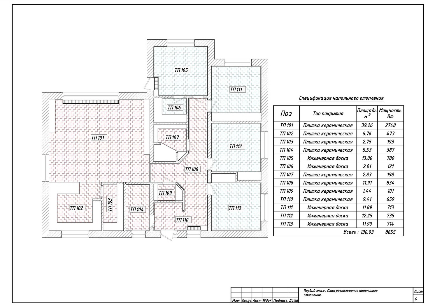 План расположения теплого пола.